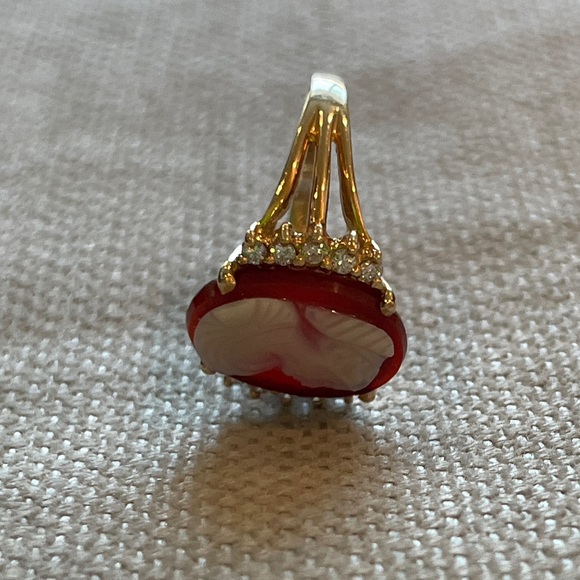 Antique❤️14K Gold❤️Diamond and Agate Cameo Portrait Statement Ring - Picture 8 of 12